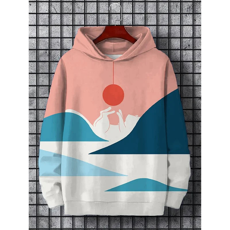Japanese Harajuku 3D Printed Hoodies For Men Mountain Cat Tentacle Graphic Sweatshirts Casual Loose Hooded Long Sleeves Pullover