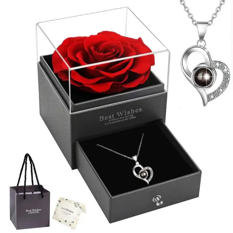 Heart-Shaped Red Rose Necklace