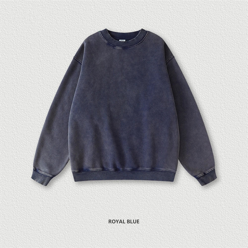 ZODF Autumn Winter Men Washed Fleece Sweatshirts Vintage Unisex Women Loose 355gsm O Neck Thick Warm Pullovers HY0717