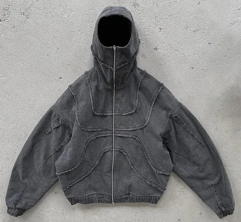 Y2K Gothic Autumn Jacket Harajuku Punk Washed Distressed Black Zipper Sweatshirt Jacket Oversized Sweatshirt Mens Womens Clothes