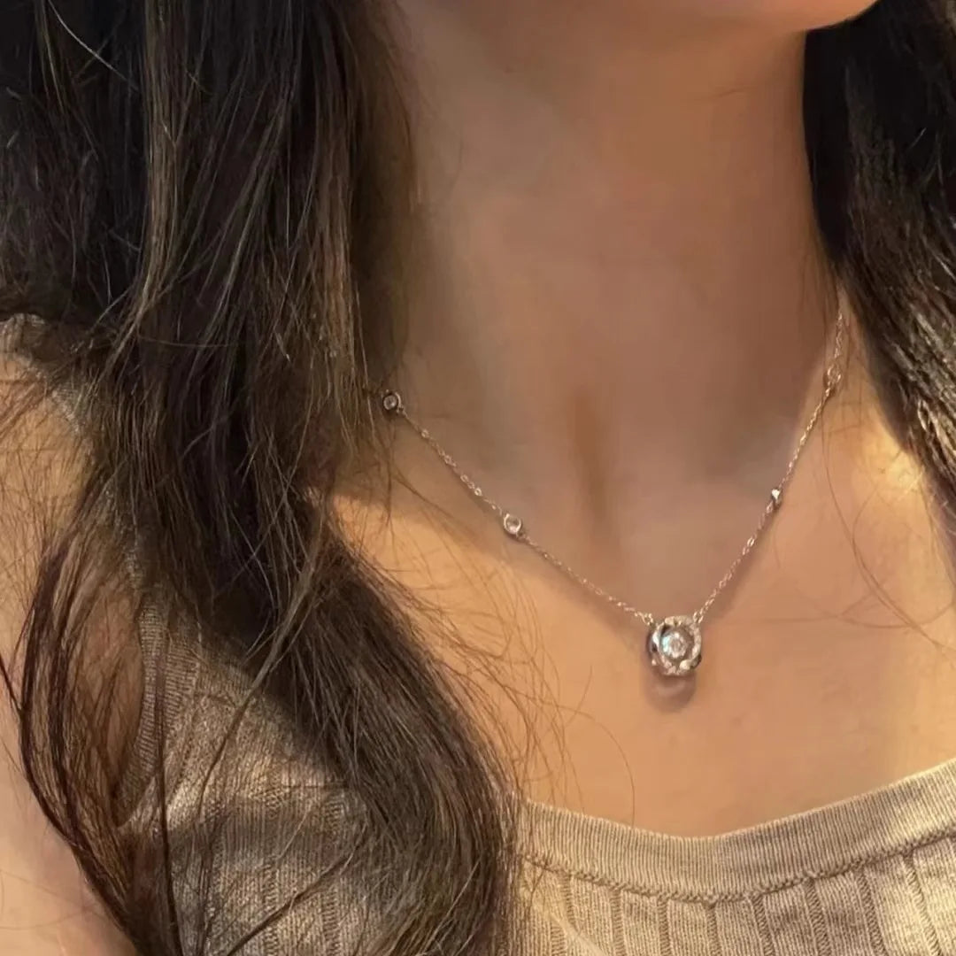 925 Sterling Silver Crystal Pendant – Retro Fashion Necklace for Women & Girls