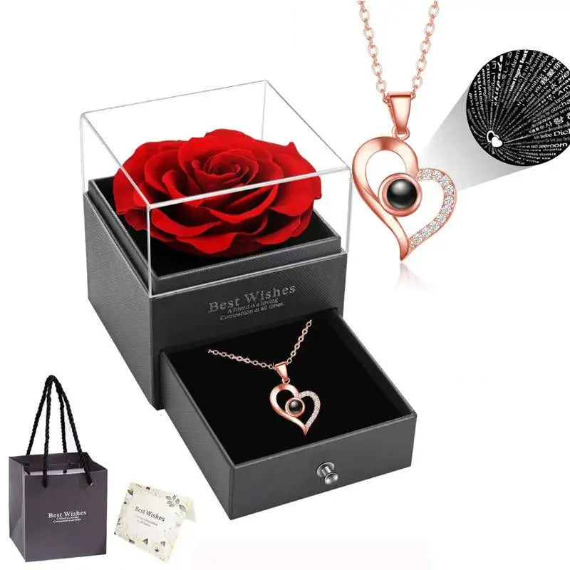 Heart-Shaped Red Rose Necklace