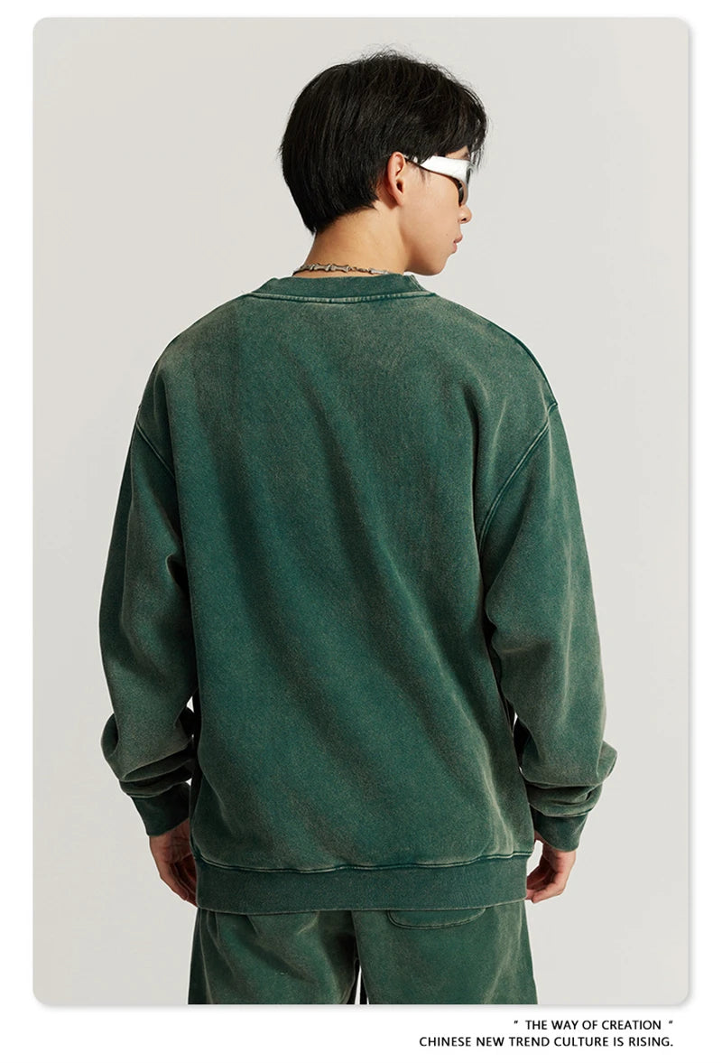 ZODF Autumn Winter Men Washed Fleece Sweatshirts Vintage Unisex Women Loose 355gsm O Neck Thick Warm Pullovers HY0717